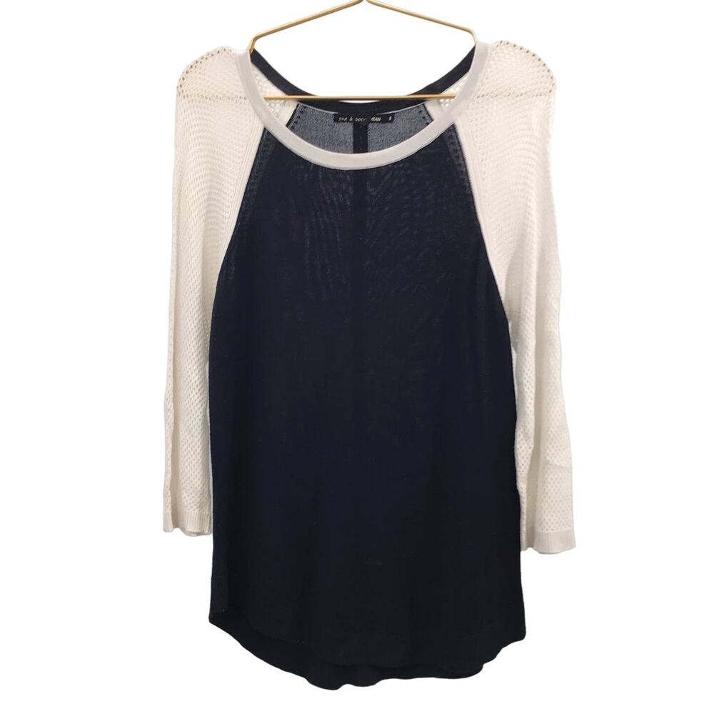 Rag & Bone Jean Women's Navy White 3/4 Lightweight Sweater Size S